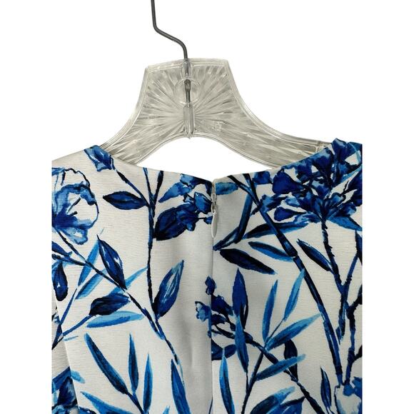 Eliza J‎ Blue White Floral Cocktail Hour Sleeveless Sheath Midi Dress Size 6 - Picture 6 of 10